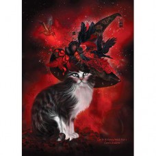 CAROL CAVALARIS GREETING CARD Cat in Fancy Witch Hat